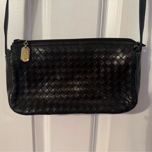 Cosci Italian Black Woven Leather Crossbody Bag